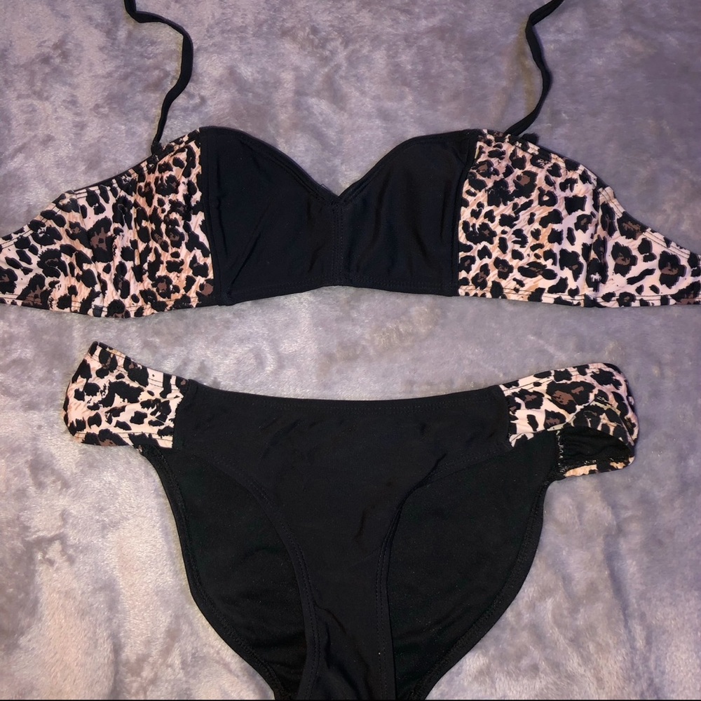 Bluenotes black/ leopard print two piece bikini/ swimming suit/ swimwear